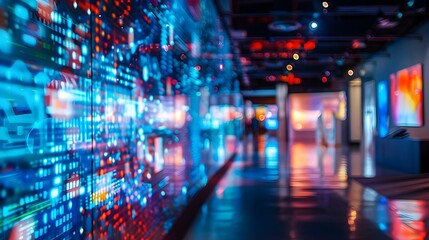 Obraz premium Blurry Glimpse of a Futuristic Technology Exhibit in a South Korean Museum