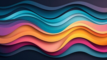 Abstract background with vibrant, layered waves in shades of blue, purple, orange, and pink.