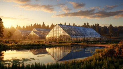 Fototapeta premium Morning sun rays enrich the vegetable greenhouse, promoting vibrant growth and vitality