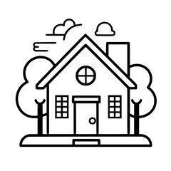 home outline, line art house, line art print, HOUSE clipart, cute house svg, lake house svg, Line Art, house, home, icon, building, estate, symbol, construction, architecture, vector, real, roof, wind