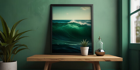 Living room wall poster mockup. Interior mockup with house background. Frame mockup, ISO A paper size. 