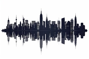 Obraz premium Silhouette of black skyscrapers with their reflection. White background