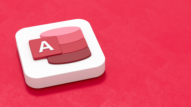 Microsoft Access App Icon on Red Background with Copy Space