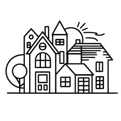 home outline, line art house, line art print, HOUSE clipart, cute house svg, lake house svg, Line Art, house, home, icon, building, estate, symbol, construction, architecture, vector, real, roof, wind