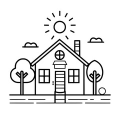 Fototapeta premium home outline, line art house, line art print, HOUSE clipart, cute house svg, lake house svg, Line Art, house, home, icon, building, estate, symbol, construction, architecture, vector, real, roof, wind