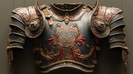 Intricate medieval knight's armor set showcasing exquisite craftsmanship with detailed engravings and ornate patterns on a museum display
