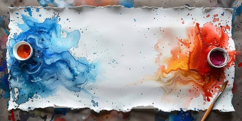 plain white watercolor paper with the edges slighty wet with paint splatters, highly detailed, hyper-realistic, super detailed, textured paper, realistic textures, blank paper