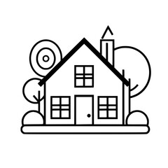 home outline, line art house, line art print, house clipart, cute house svg, lake house svg, line art, house, home, icon, building, estate, symbol, construction, architecture, vector, real, roof, wind