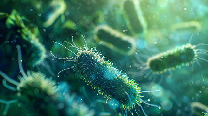 Fototapeta premium Microscope macro view of a virus, bacteria and cells of an biological organism, close up