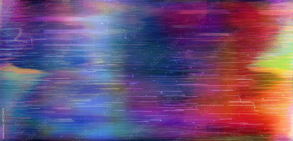 Leinwandbilder Dark computer screen with pixel noise all over the image and colorful glitches on the side.