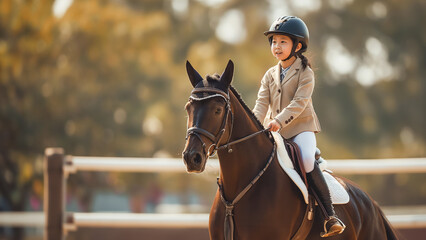 Obraz premium A young equestrian jumping over a hurdle on a chestnut horse