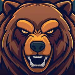 Fierce and angry cartoon bear mascot, illustration of a strong character