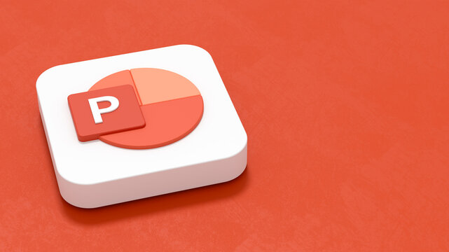 Microsoft PowerPoint App Icon on Orange Background with Copy Space