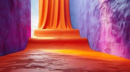 A vivid orange backdrop with a solid purple color