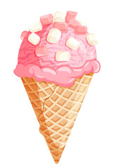 Strawberry Ice cream Cone with Marshmallows on Top