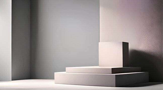 Luxury summer architecture interior aesthetic. Minimal product placement background with leaves shadow on white plaster wall. pedestal for business, room studio empty space. 3d render