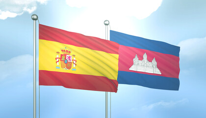 Spain and Cambodia Flag Together A Concept of Relations