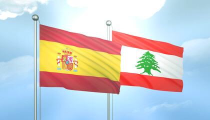 Fototapeta premium Spain and Lebanon Flag Together A Concept of Relations