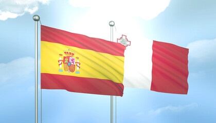 Spain and Malta Flag Together A Concept of Relations
