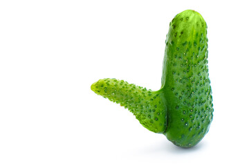 Cucumber with Phallic Deformation on White Background
