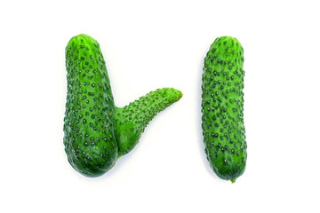Deformed and Normal Cucumbers Isolated on White