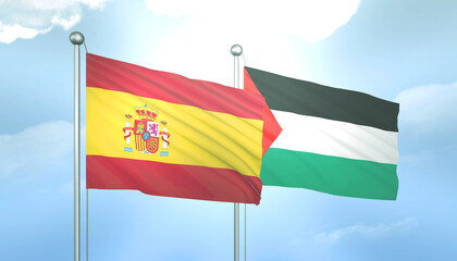 Spain and Palestine Flag Together A Concept of Relations
