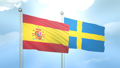 Spain and Sweden Flag Together A Concept of Relations