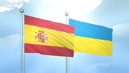 Spain and Ukraine Flag Together A Concept of Relations