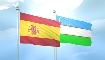 Spain and Uzbekistan Flag Together A Concept of Relations