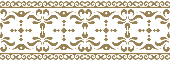 Ethnic border ornament. Geometric ethnic oriental seamless pattern. Gold stripe vector illustration. Native American Mexican African Indian tribal. Design border, textile, fabric, clothing, carpet.