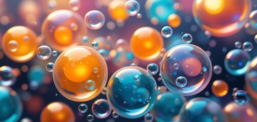 Colorful soap bubbles close-up. Macro. Washing and cleaning. Banner, poster, background. With copy space