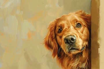 Curious Golden Retriever Peeking Around Corner