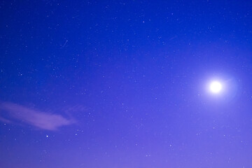  Nightsky with Stars, Moon, and Aurora, Northern Lights over Leiblfing Lower Bavaria Germany.
