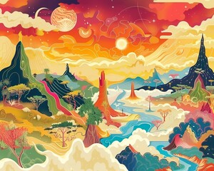 Vibrant Utopian Landscape of Harmony and Magic