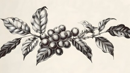 Simple pen ink, Sketch drawing of a cherry pine branch on Christmas winter theme on white paper, vintage minimal style background, wallpaper, wall art, tattoo, card