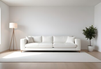 modern white minimalist living room with sofa