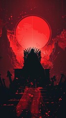 Fototapeta premium Dramatic Overthrow Character Toppling a Dark Throne to Usher in a Radiant Era