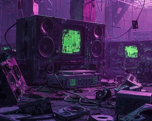 Decaying Remnants of Futuristic Electronic Scrapyard in Grim Dystopia