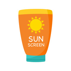 Sunscreen cream tube in flat design on white background. Skin protection from solar ultraviolet light.