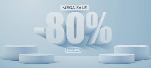 80 percent Off. Discount creative composition. Product presentation, mock up, podium. Sale banner and poster.
