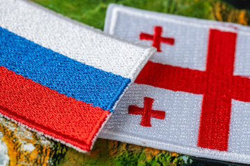 Russian influence in Georgia, concept. The Russian flag is a Georgian symbol. Mutual relationship...