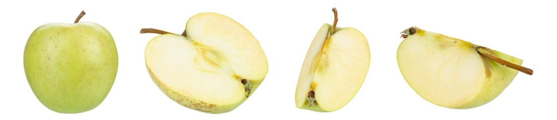 Set of green juicy apple isolated in white background.  Healthy food. File contains clipping path.