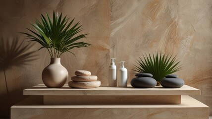 Minimalist Display: Sustainable Wood Podium for Cosmetics