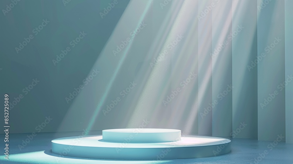 Aufkleber 3d render podium with light rays background. minimal scene for product presentation, mock up and sho