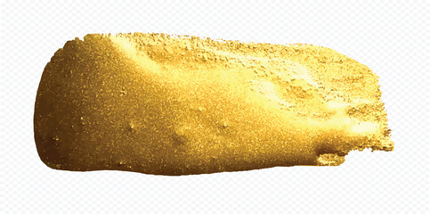 Gold paint brush stroke. Golden brush stroke glittering texture. Realistic gold brush stroke with metallic effect. Glitter patterns isolated from white background.