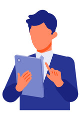 スーツの男性の問題解決のイラスト　タブレット