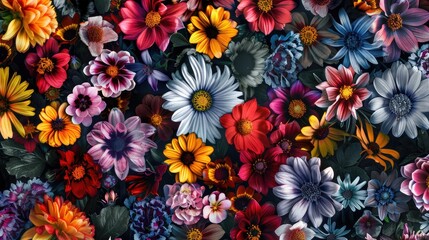 The pattern features a stunning array of colorful flowers