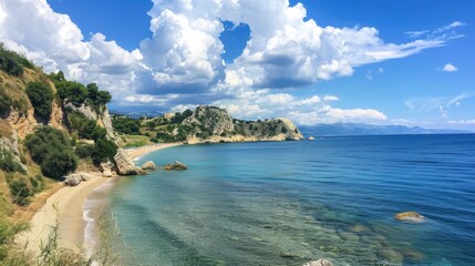 Fototapeta premium Corfu landscape with beach and sky