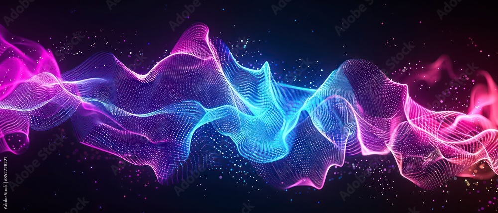 Poster swirling smoke patterns in blue hues, creating dynamic curves and shapes against a black background