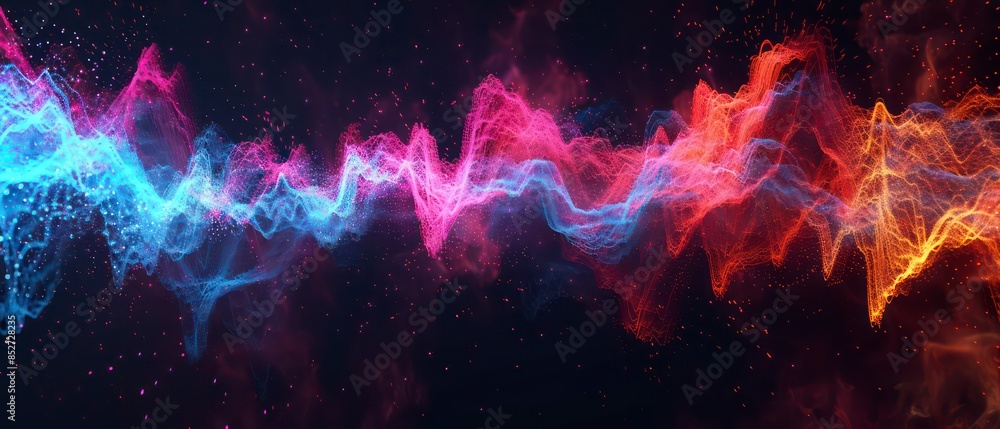 Poster swirling smoke patterns in blue hues, creating dynamic curves and shapes against a black background